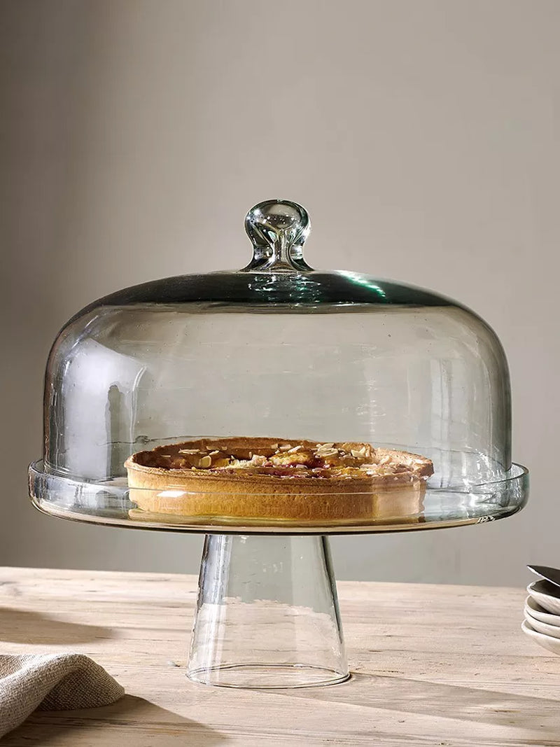 nkuku recycled glass dome cake stand 30cm, imported from the UK