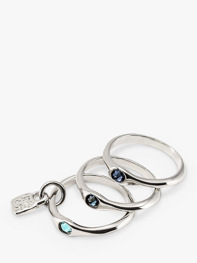 UNOde50 Happy Swarovski Crystal Stacking Ring Set Silver, imported from the UK
