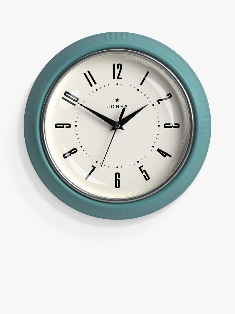 Jones Clocks small vintage-inspired analogue wall clock with retro dial, 24.5cm, UK version