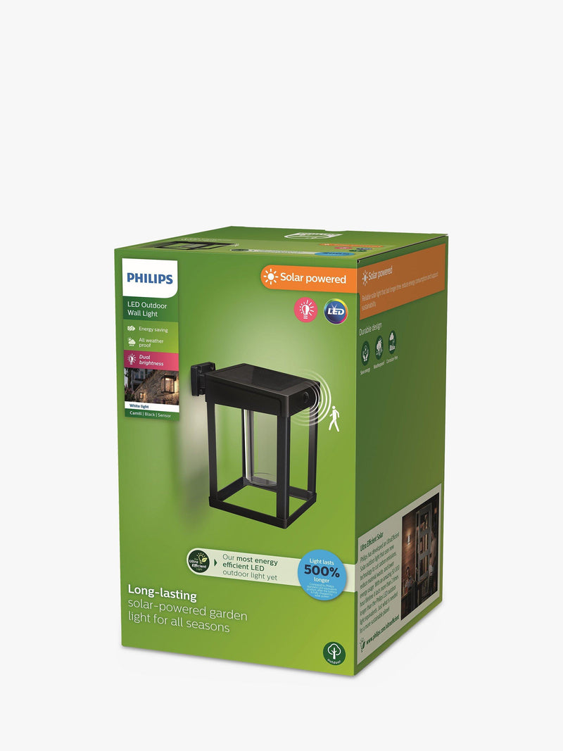 Philips Camill solar powered outdoor wall light black (British brand)