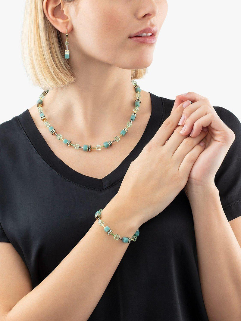 COEUR DE LION GeoCUBE beaded necklace gold green 42cm (British brand)