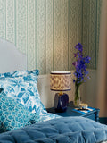John Lewis X Collagerie blue ikat stripe ceramic table lamp (British brand)
