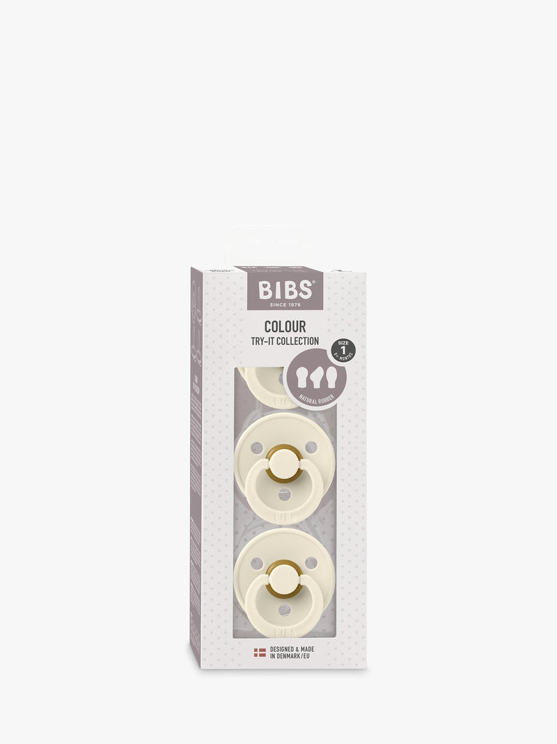 BIBS Colour Try-It Collection Baby Soothers Size 1 Pack of 3 Ivory - British product
