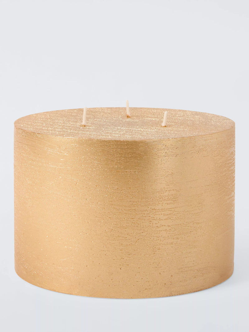 John Lewis rustic 3-wick gold pillar candle 10 cm, imported from the UK