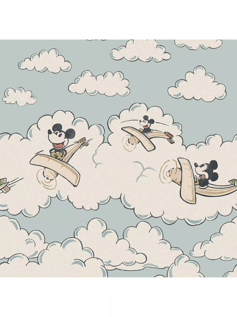 Sanderson Mickey in the Clouds wallpaper mural in Sea Salt (British brand)