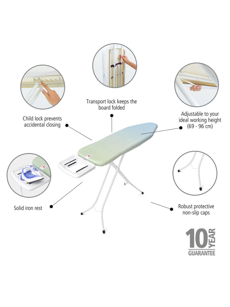 Brabantia ironing board B 124x38cm with steam iron rest, UK version