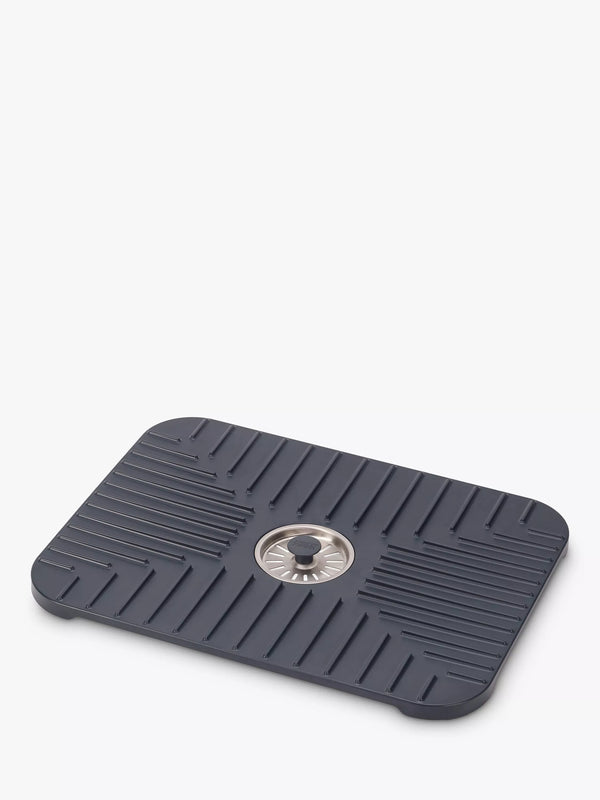 Large Grey Sink Saver with Removable Plug and Drainage Grooves