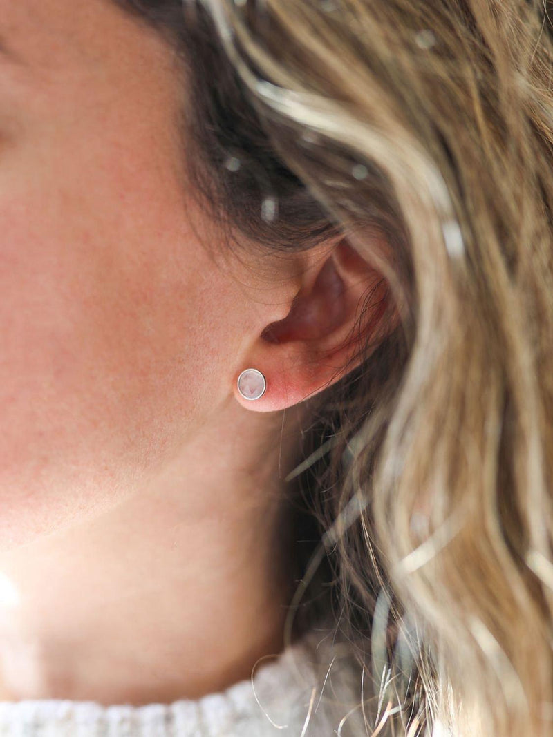 Auree pink chalcedony stud earrings sterling silver, UK version