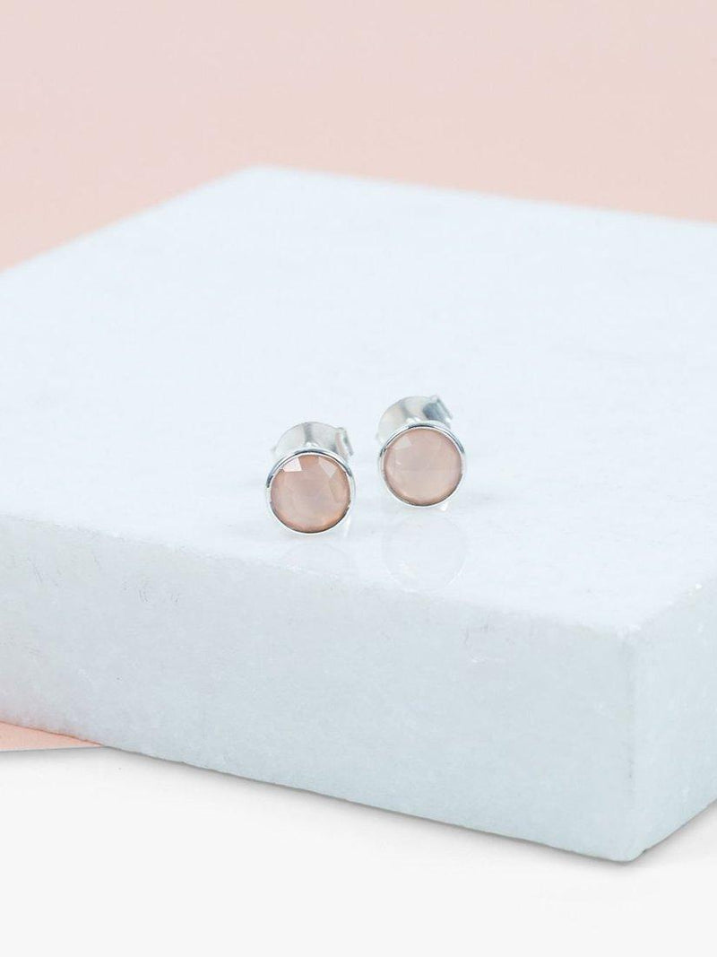 Auree pink chalcedony stud earrings sterling silver, UK version