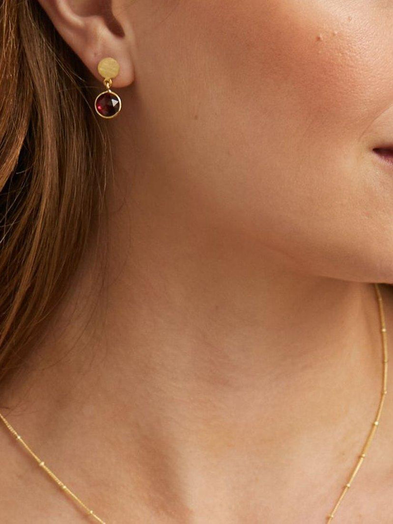 Auree garnet drop earrings gold plated sterling silver - British product