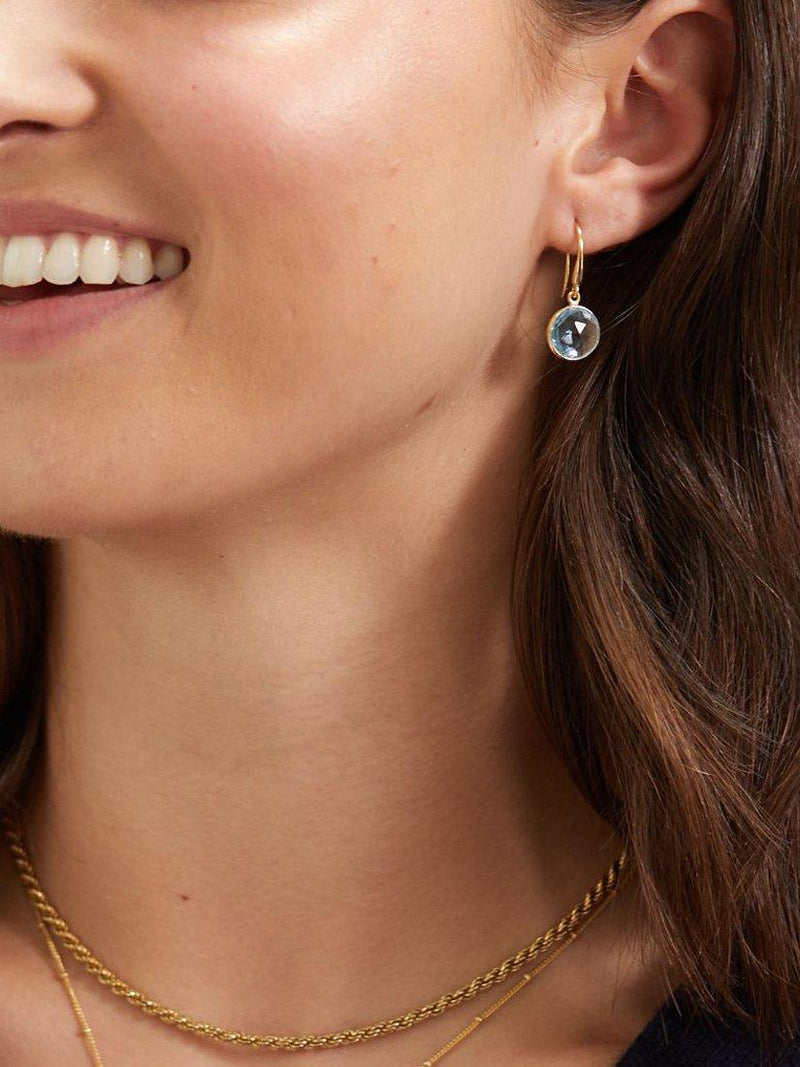 Auree blue topaz drop earrings gold plated, UK version