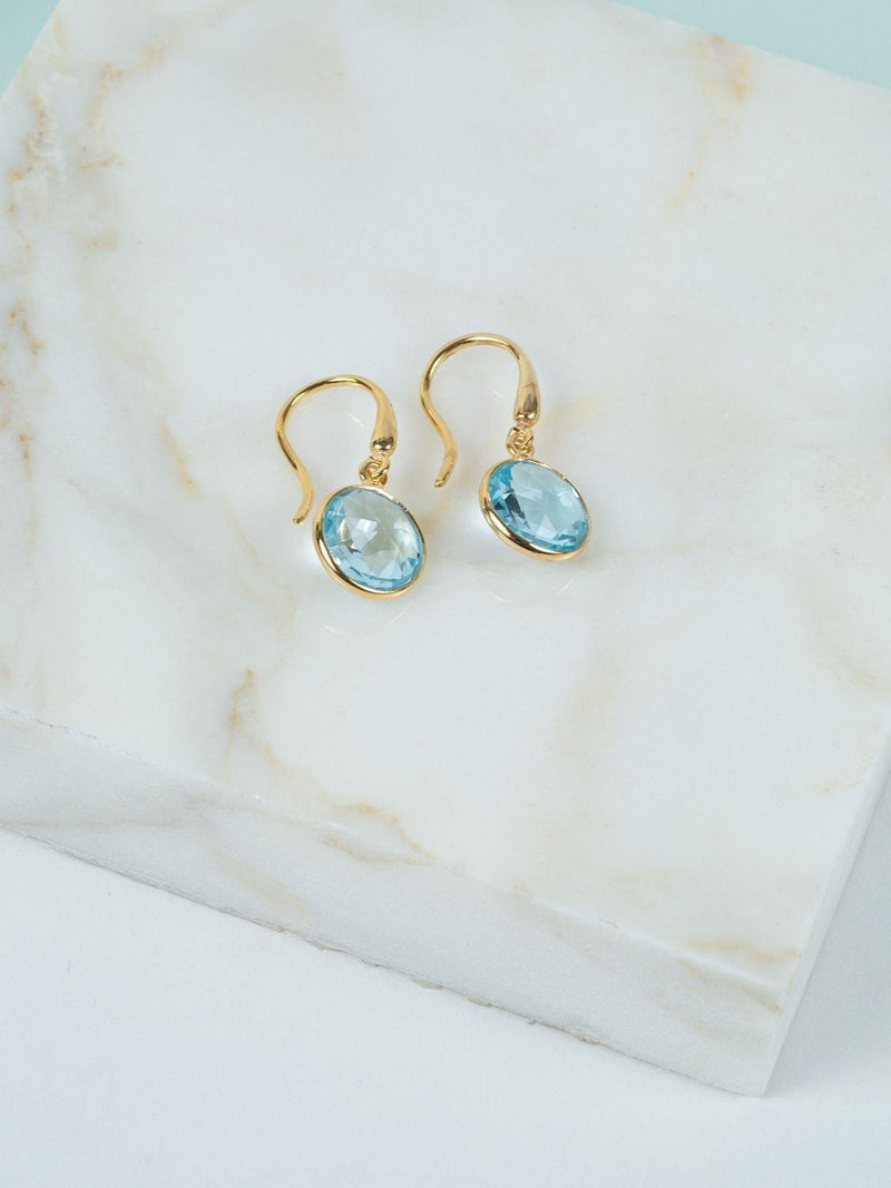Auree blue topaz drop earrings gold plated, UK version