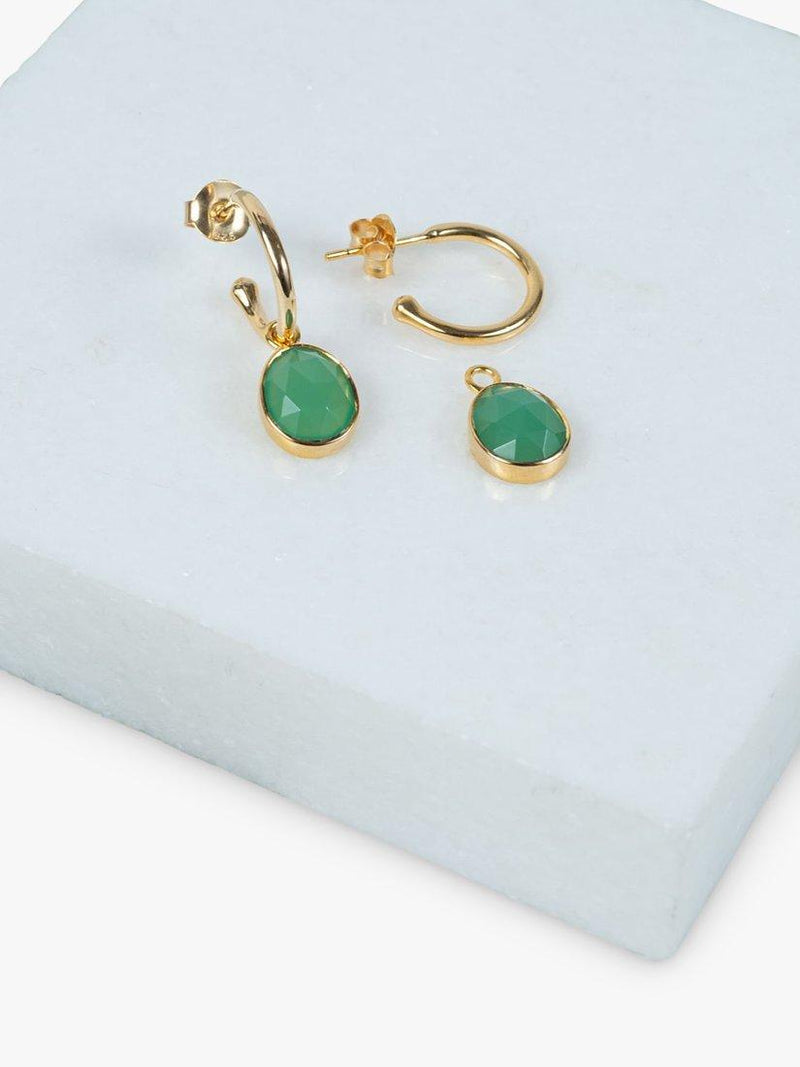 Auree Manhattan Chrysoprase hoop earrings gold sterling silver, imported from the UK