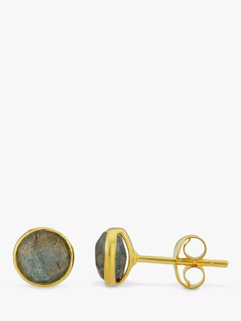 Auree labradorite stud earrings in gold, imported from the UK