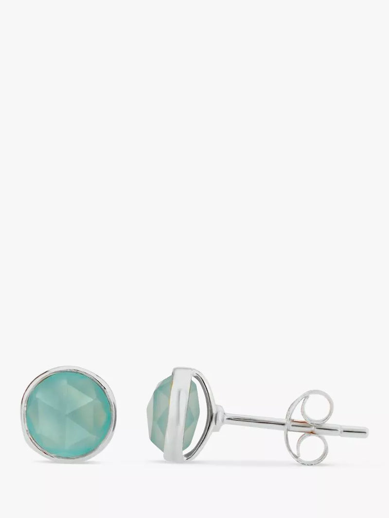 Auree aqua chalcedony stud earrings in sterling silver, UK version
