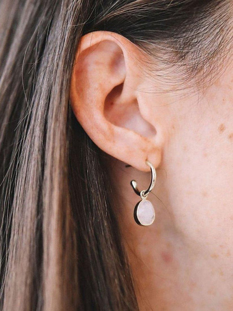 Auree gold hoop earrings with moonstone charm (British brand)