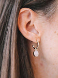 Auree gold hoop earrings with moonstone charm (British brand)