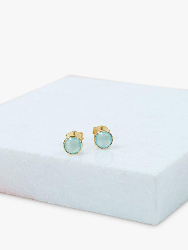 Auree aqua chalcedony stud earrings gold plated - British product