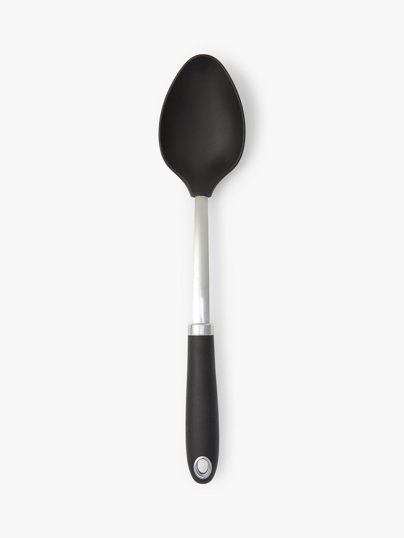 John Lewis solid spoon with soft-grip handle and nylon head in silver and black, UK version