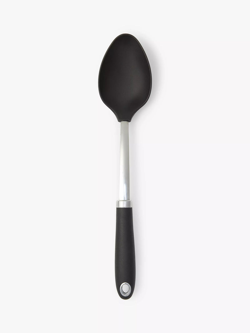 John Lewis solid spoon with soft-grip handle and nylon head in silver and black, UK version