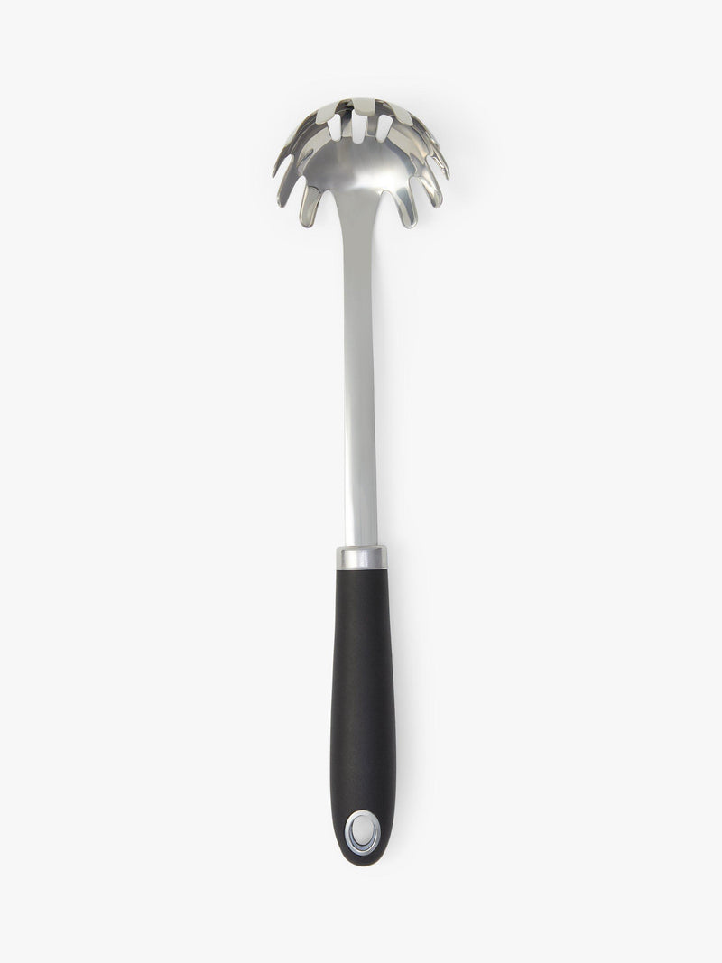 John Lewis soft grip handle stainless steel spaghetti spoon in silver and black, UK version