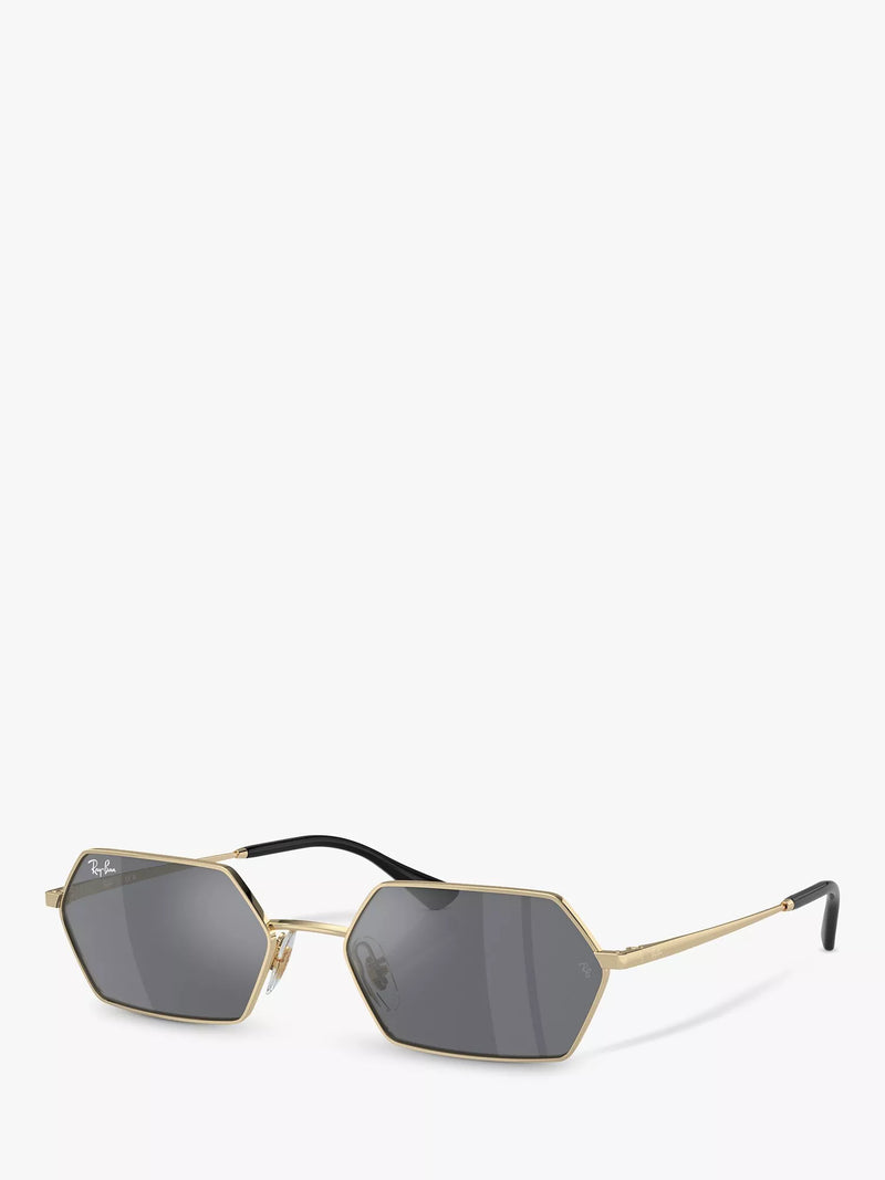 Ray-Ban Yevi hexagonal sunglasses light gold mirror grey 58mm (British brand)