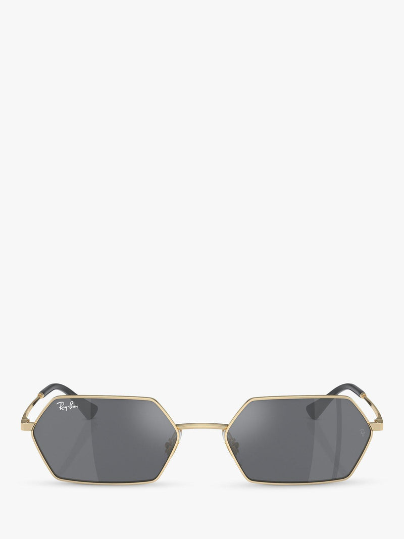 Ray-Ban Yevi hexagonal sunglasses light gold mirror grey 58mm (British brand)