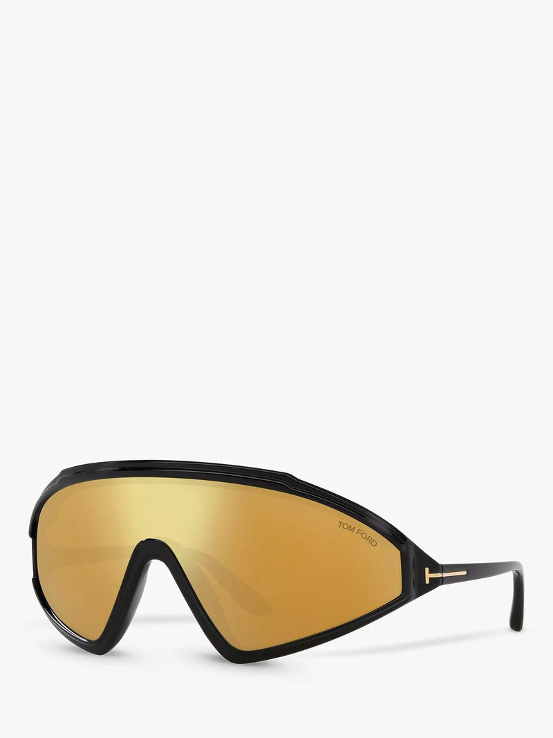 TOM FORD wrap sunglasses shiny black mirror yellow (British brand)