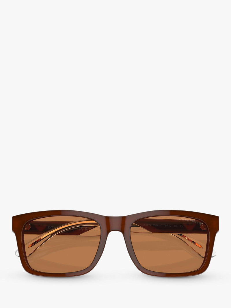 Emporio Armani men's rectangular sunglasses brown polyamide lenses - British product