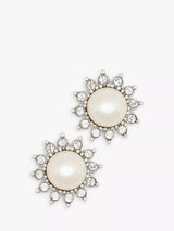 John Lewis Eclectica Pre-Loved Rhodium Plated Faux Pearl Swarovski Crystal Daisy Clip-On Earrings 1990s Silver- Buy online at McGrocer