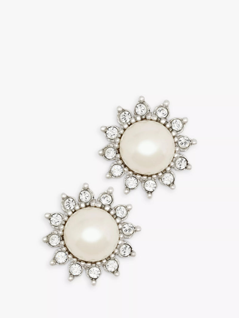 Eclectica daisy clip-on earrings faux pearl Swarovski crystals imported from the UK