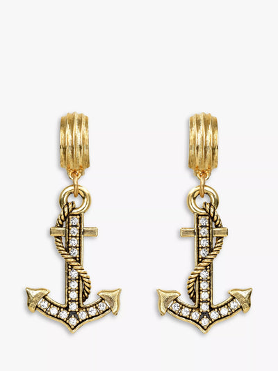 John Lewis Eclectica Pre-Loved 18ct Gold Plated Swarovski Crystal Anchor Clip-On Drop Earrings- Buy online at McGrocer