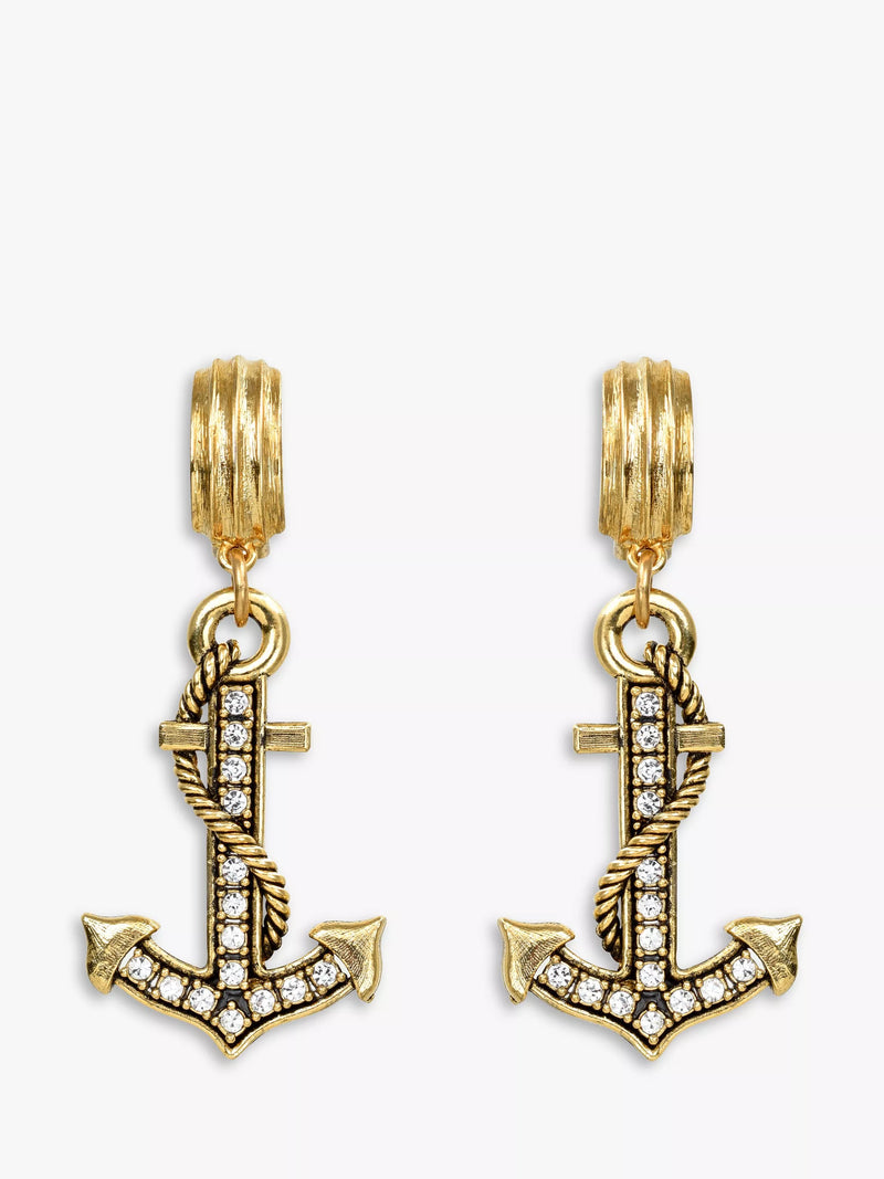 Eclectica vintage anchor drop earrings Swarovski crystals gold plate UK version