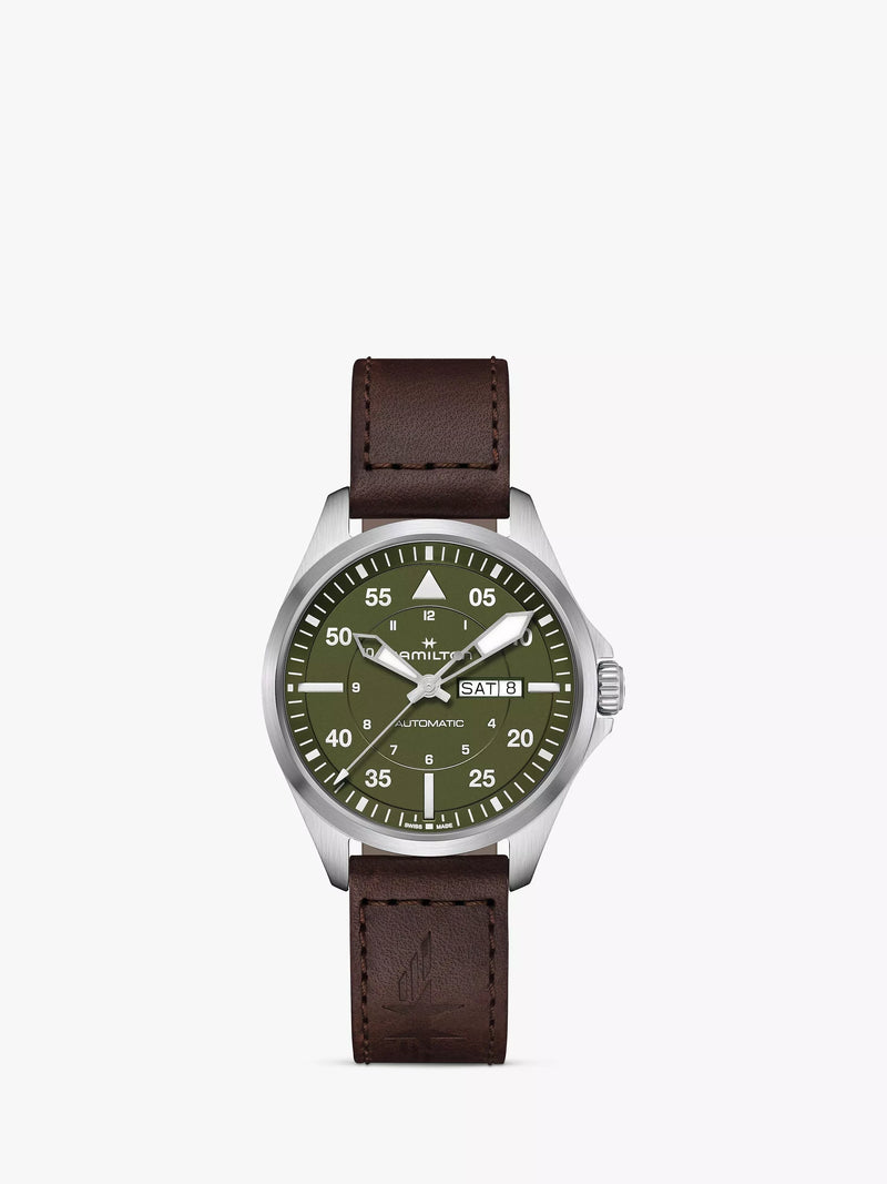 Hamilton Khaki Aviation Pilot Day Date automatic leather watch (British brand)
