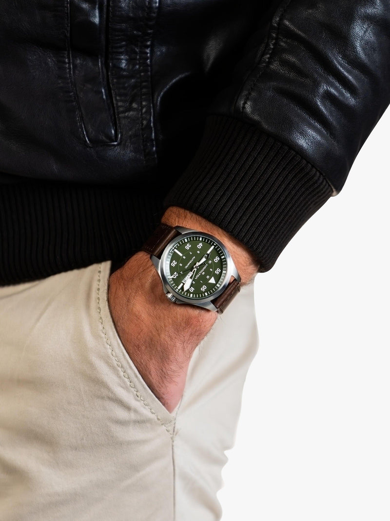 Hamilton Khaki Aviation Pilot Day Date automatic leather watch (British brand)