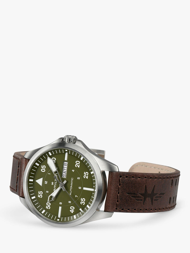 Hamilton Khaki Aviation Pilot Day Date automatic leather watch (British brand)