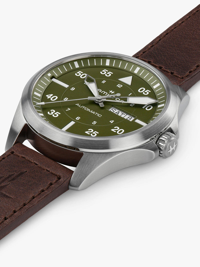 Hamilton Khaki Aviation Pilot Day Date automatic leather watch (British brand)