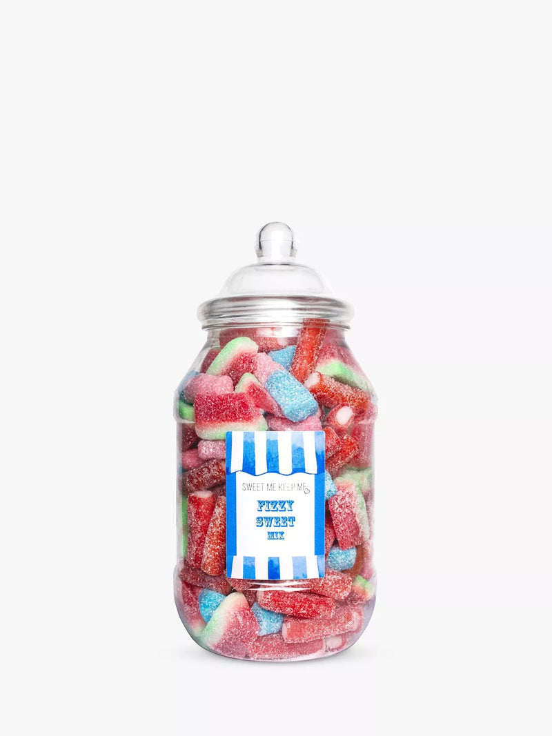 Fizzy sweet mix jar with bubblegum bottles and fruit slices 700g (British brand)