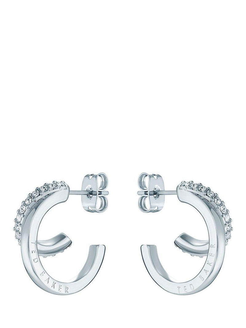 Ted Baker silver tone crystal double hoop earrings (British brand)