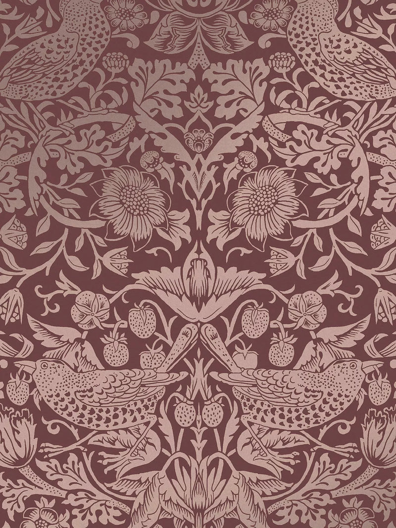 William Morris At Home Strawberry Thief patterned wallpaper 10m roll (British brand)