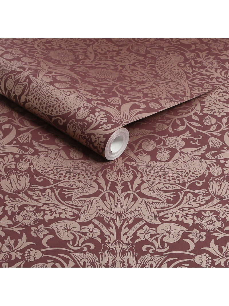William Morris At Home Strawberry Thief patterned wallpaper 10m roll (British brand)