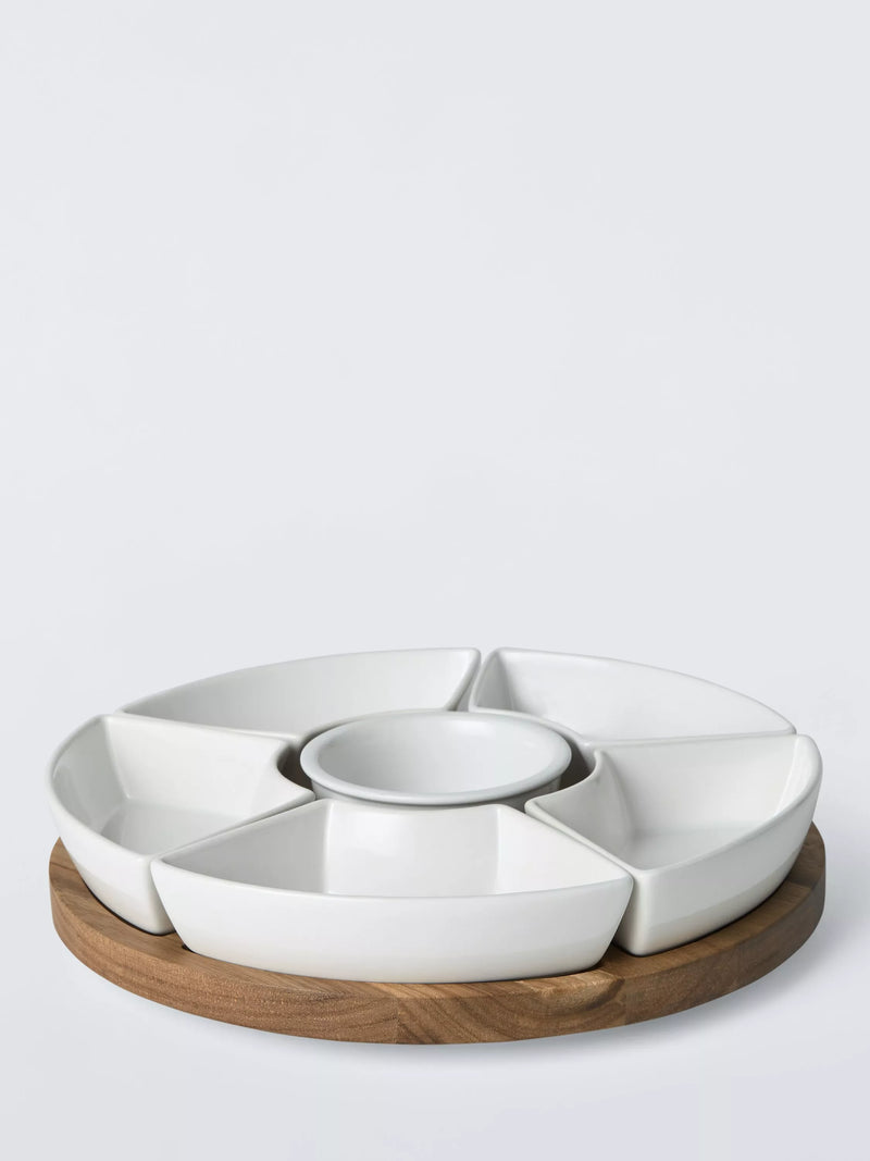 John Lewis wooden lazy Susan serving set with ceramic segments, UK version