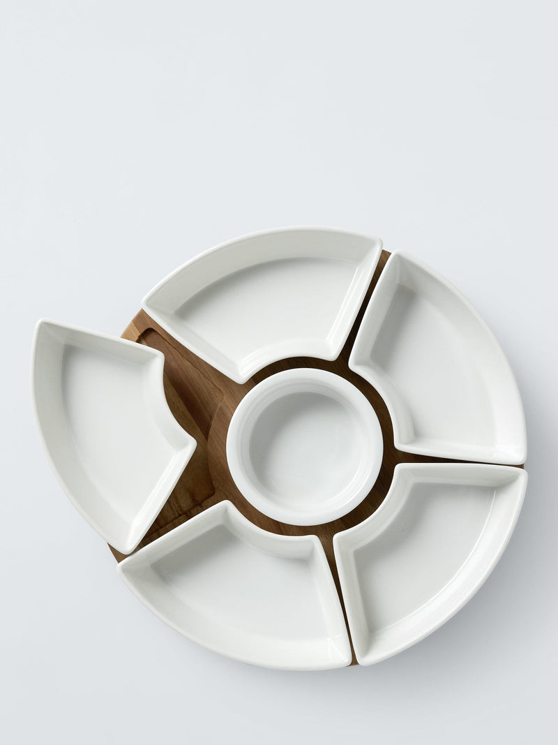 John Lewis wooden lazy Susan serving set with ceramic segments, UK version