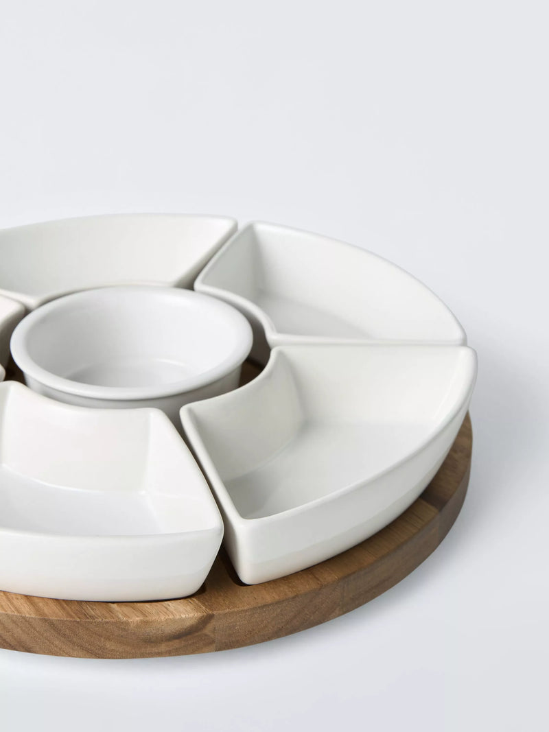 John Lewis wooden lazy Susan serving set with ceramic segments, UK version