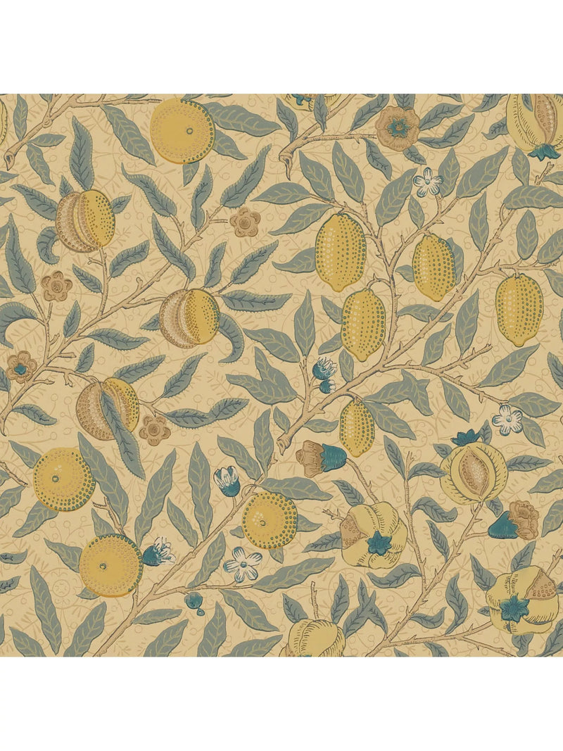Morris & Co. Fruit Wallpaper Blue/Gold/Brown, imported from the UK