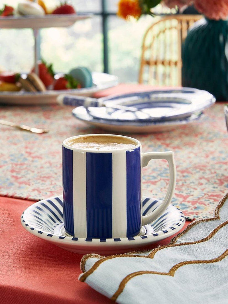 Spode Steccato earthenware espresso cup saucer set, 90ml - British product