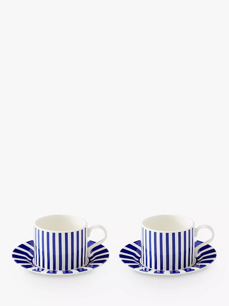 Spode Steccato stripe earthenware teacup and saucer set, UK version