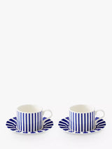John Lewis Spode Steccato Stripe Earthenware Teacup and Saucer Set of 2 290ml Blue/White- Buy online at McGrocer