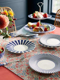 Spode side plate set of 2 18cm blue white stripes, imported from the UK