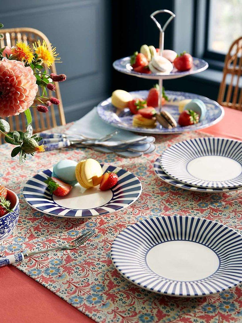 Spode side plate set of 2 18cm blue white stripes, imported from the UK